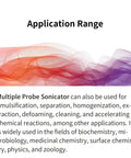 Application range graphic for Multiple Probe Ultrasonic Sonicator For Laboratory Samples With Dual Probes Programmable Centralized Control Pro Grade Performance Fast Simultaneous Processing Adjustable Pulse And Power Self Diagnostics DH4S 1000