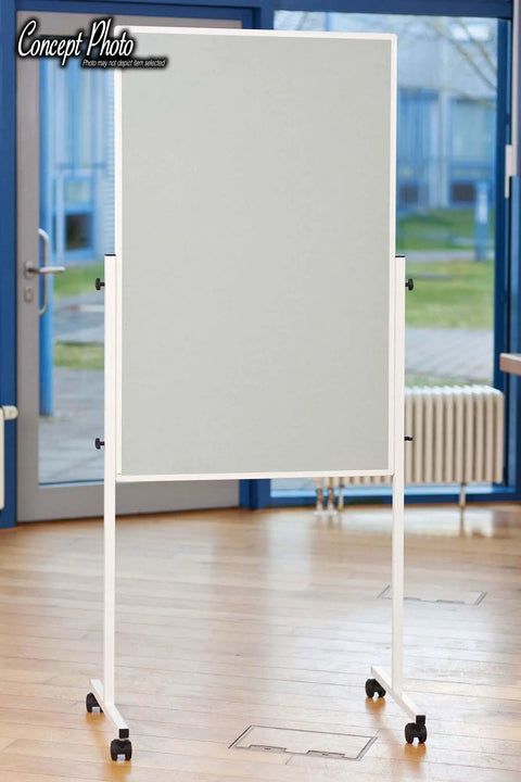 Built Tough 2 Inch Black Twin Wheel Swivel Furniture Casters With Brake on a mobile whiteboard in a bright room