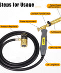 MRAS8210 Turbo Flame Propane Welding Torch With 5 Ft Hose featuring brass body, easy grip handle, and pressure regulator