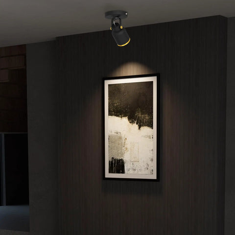 Black And Gold LED Dimmable Directional Ceiling Spotlight Indoor Adjustable 180 Degree Monopoint Spotlight With Triac Dimmer Lit Warm White 3000K 7W High CRI 97 For Foyer Hallway Cabinet Gallery