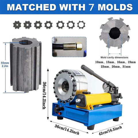 Heavy Duty Professional Manual Hydraulic Hose Crimping Tool With Eight Precision Dies for high pressure and one hand operation.
