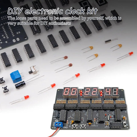 6 Digit DIY Digital Clock Kit For Soldering Practice, DC 4.5V To 5.5V Circuit Board, No Microcontroller components overview
