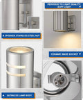 Dope 2 Pack Outdoor Wall Light Cylinder Up Down Sconce With Stainless Steel Tube And Brushed Nickel Finish details