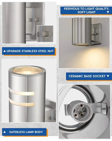 Dope 2 Pack Outdoor Wall Light Cylinder Up Down Sconce With Stainless Steel Tube And Brushed Nickel Finish details