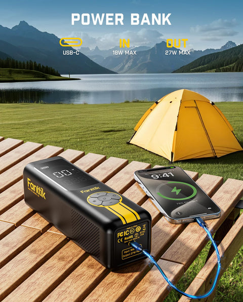 2 In 1 Cordless Tire Inflator And Air Blower Portable Air Compressor With Light And Power Bank 150 PSI for charging devices outdoors