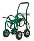 Heavy Duty Garden Hose Reel Cart With Four Wheels Holds Up To 300 Feet Of Five Eighths Inch Hose Powder Coated Steel With Storage Basket