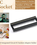 8 Pack 40 Pin DIP IC Socket Adapters 2.54mm Pitch Dual Row on white background with packaging details.