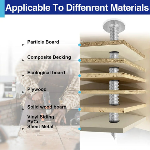 Top Shelf Number 8 White Wood Screws Assortment With Truss Head Design, 170 Piece Carbon Steel Set In Six Sizes for various materials.