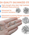Hand holding galvanized rings with details of rust-resistant steel for Hog Ring Pliers Kit for various DIY projects and uses.