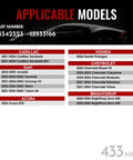 Image listing applicable models for Preprogrammed Tpms Tire Pressure Sensors Fit Gm Trucks And Suvs 433 Mhz Monitoring Kit 4 Pack.