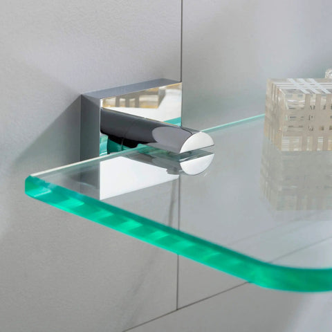 Ventus Bathroom Shelf Chrome Finish With Glass Inset Solid Brass Construction Rust Resistant wall mount detail view