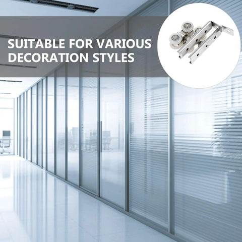 Heavy Duty Stainless Steel Sliding Door Pulleys With Smooth As Butter Bearings For Barn Door Wheels and Closet Track System in modern office setting.