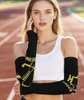 Cool Sun Protection Compression Arm Sleeves With Check Engine Light Graphic on a model wearing a tank top on a track.