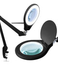 Pro Grade LED Magnifying Lamp with Clamp, 6 Inch Glass Lens, 5D and 12D Bifocal Magnification, 6500K Daylight, Glare Free Dimming