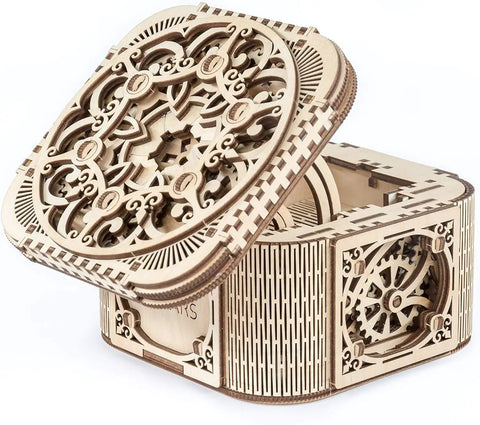 Mind Bending Mechanical Treasure Box Puzzle Kit For Adults A 3D Wooden Safe Box With Hidden Mechanism Jewelry Box Intricate Victorian Style Wood Model Kit For Curious Minds open wooden puzzle box with carved lid