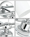 Detailed view of components from Chrome 3 Light Vanity Wall Light With Fabric Drum Shade, Hardwired Bathroom Fixture.