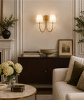 BZXNC Indoor Wall Sconce Fixture, 13" Modern Reading, White Fabric Brass on beige wall with elegant decor.