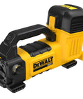 Cordless 20V Max Transfer Pump With 10 GPM Capacity, shown in yellow and black, designed for HVAC and refrigeration jobs, front view