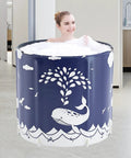 Woman enjoying Portable Adult Bathtub For Ice Baths And Warm Spas, Folding Japanese Soaking Tub For Indoor Outdoor Use, whale design