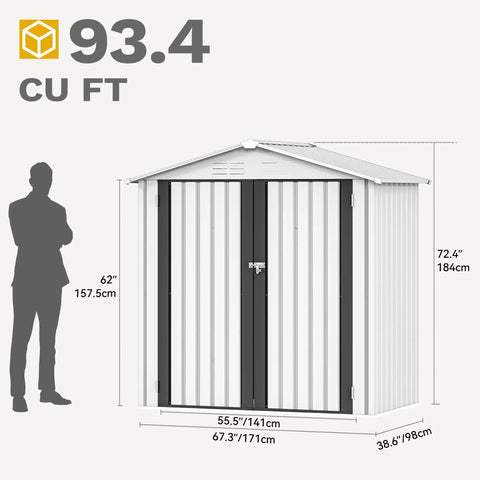 93.4 cu ft 6x4 Ft Outdoor Storage Shed Lockable Metal Tool Shed Waterproof Garden Shed With Vents For Backyard Patio Garage Lawn White No Hassle Storage For Tools And Equipment