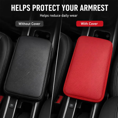 Slick Waterproof Leather Armrest Cover And Universal Center Console Pad For Every Car Fresh Wine Red vs. Black console protection