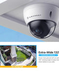 5MP PoE Outdoor Security Camera With Vandal Dome Ultra Clear Night Vision 132 Degree Wide View IP67 Weatherproof shown mounted