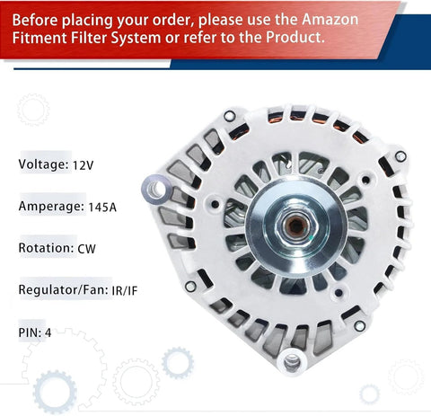 4-Pin Alternator Replacement For 1999-2007 Silverado 1500, 2002-2006 Avalanche Express 1500, 145Amp front view