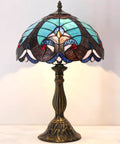 Green Tiffany Style Stained Glass Table Lamp 12 Inch Shade 18 Inch Tall Reading Desk Light Brings Cozy Vibe To Bedroom Or Living Room Nightstand Decor UL Listed With On Off Cord Switch