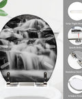 Toilet Seat Round Resin for Bathroom with waterfall design, 14.5" x 16.5", stainless steel hinge, and grip-tight bumpers.