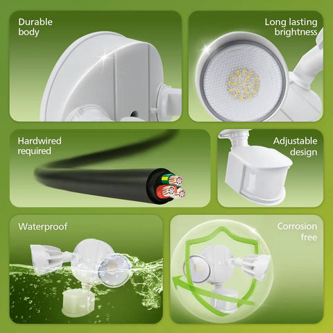 Heavy Duty Motion Sensor Led Flood Light Featuring Dual Adjustable Heads And 4200 Lumens Cool Daylight For Driveway And Yard Security Jobs That Triggers Instantly When You Roll In Keeps The Place Lit All Night Long