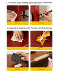 DIY Wood Floor Scratch Repair Kit With 25g Quick Fix Paint Pen for repairing wood surfaces, includes cleaning and coloring steps.