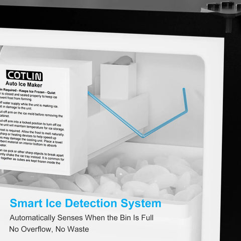 Interior of Drainless Under Counter Ice Maker 15 Inch Wide With 12 Lb Storage Crescent Ice showing smart ice detection system