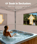 Privacy 10x10 Pop Up Canopy Tent With Sidewalls And Roll Up Ventilated Windows No Fuss One Person Setup Outdoor Commercial Gazebo Shelter Enclosed Waterproof Bonus Four Sandbags covering a hot tub in a backyard setting.