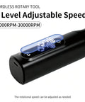 Built Different Cordless Rotary Tool Kit With Nine Adjustable Speeds And Fast USB Charging Versatile Electric Engraver control panel showing speed settings.