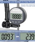 HDLNKAK electronic digital dial indicator gauge, front view, inch/mm conversion 0–1 in / 0–25.4 mm, gray housing LCD display