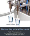 Heavy Duty Stainless Steel Liquid Filler Double Head Pneumatic Bottle Machine With Foot Pedal pouring liquid into two glasses.