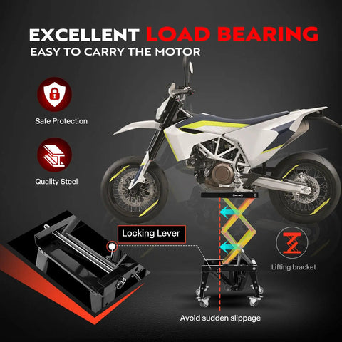 Beefy Heavy Duty Hydraulic Motorcycle Lift Jack For Dirt Bikes And ATVs, Foot Operated Scissor Stand, Durable Steel Construction