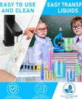 16 Piece Plastic Chemistry Lab Kit With Graduated Cylinders And Beakers, Pipettes, Funnel And Brush For DIY Hands On Home Science Projects And Classroom Experiments showcased with children using beakers and tools for a science activity.