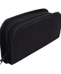 Storage bag for 147-Piece Watch Maintenance Kit For DIY Repairs with zipper closure, black fabric, side view