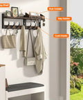 Wall-mounted coat rack with shelf, 11 metal hooks, for coats, keys in hallway. 29 Inch Wall Mounted Coat Rack With Shelf And 11 Metal Hooks 4 In 1 Entryway Organizer For Coats Keys Bags Hats Mail Rustic Brown Slick Space Saver For Hallway Kitchen Living Room.