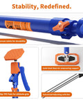 Close-up of Heavy Duty Steel Support Pole Kit showing reinforced joints, TPE pads, and solid steel base for drywall hoisting.