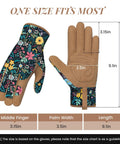 Front view of Women's Gardening Gloves With Thorn Proof Puncture Resistant Leather, Breathable Microfiber Back, floral print