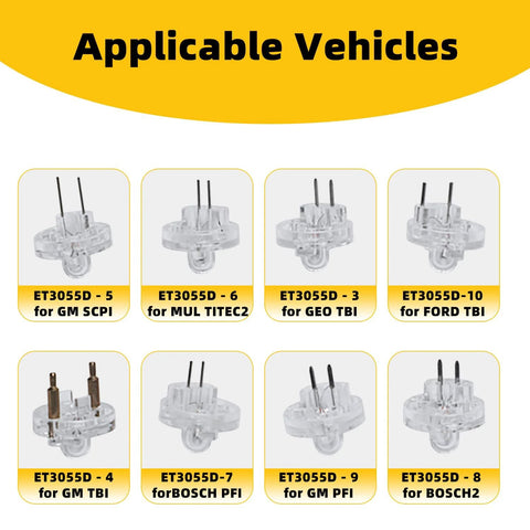 Eight ET3055D noid light modules in clear housings; GM SCPI/TBI, Multec2, Ford TBI, Bosch PFI, Bosch2