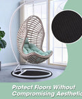 Round Rubber Floor Pad For Recliners, Non Slip Floor Protector Mat with black surface shown under hanging chair indoors.