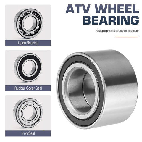 Heavy Duty ATV Front Left Right Wheel Bearings Upgrade Kit Loaded With Premium Grease For Flat Out Riding And Smooth As Butter Performance On Rough Trails Daily Now, showing open and sealed bearing types.