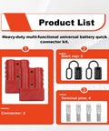 Heavy Duty Anderson Connectors 50A Red Quick Connect Kit With Hella Secure Copper Terminals designed for 12 to 36 Volt vehicles, includes connectors, start caps, and terminal pins.