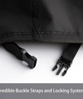 Close-up of buckle straps on all weather patio furniture set cover for outdoor sectional sofa and table and chair sets