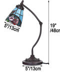 Tiffany Style Stained Glass Table Lamp With Swing Arm Base For Reading And Home Decor Rose Flower Design 5 Inch Lampshade Adjustable Height 12 To 19 Inches Handmade Night Light E12 Bulb Not Included Cozy Reading Vibe