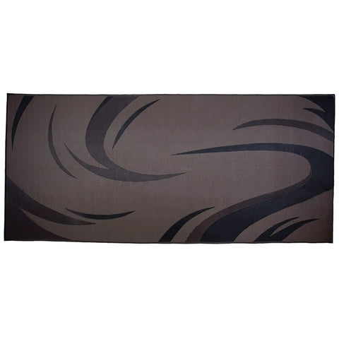 8x18 Foot Outdoor RV Patio Mat With Reversible Graphic Swish Design In Black And Brown, Lightweight Durable Polypropylene