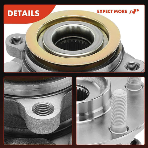 Close-up of Two Front Wheel Bearing And Hub Assembly 5-Lug Compatible With Nissan Rogue 2008-2013, Rogue Select 2014-2015, Sentra 2007-2012 OEM-Grade Replacement